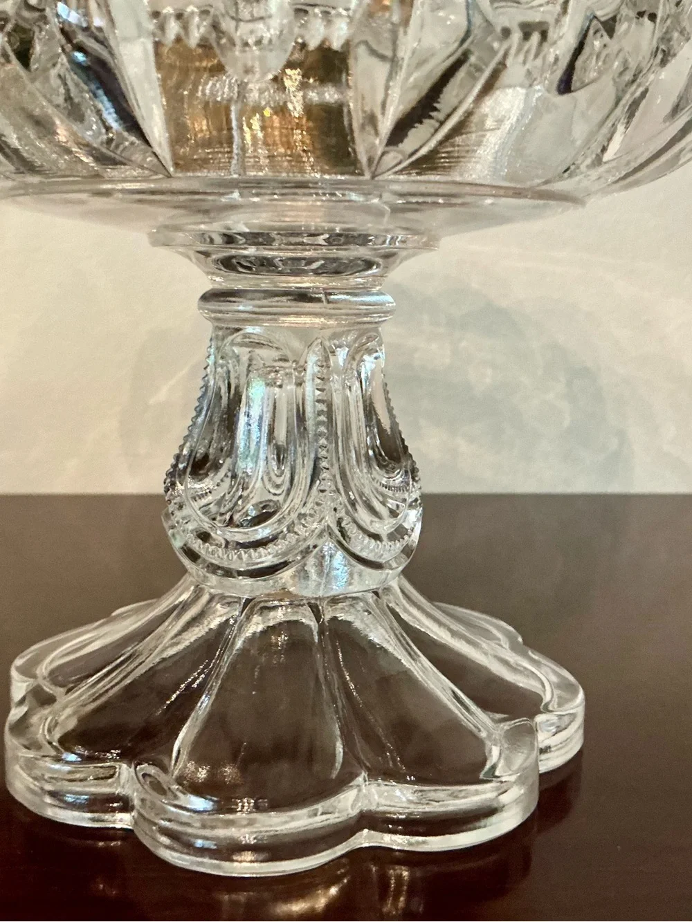 Vintage Early American Pattern Glass banded Compote Bowl